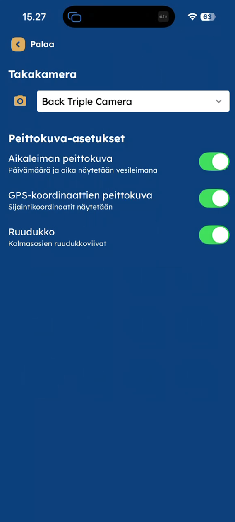 Mobiili - Kameran lisäasetukset - 1